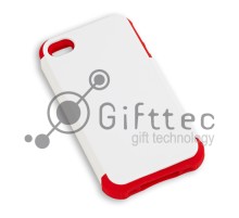 IPhone 4/4S - Белый пр/ударный чехол матовый пластик с КРАСНЫМ силикон.бампером (для 3D - сублимации)