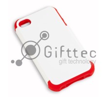 IPhone 4/4S - Белый пр/ударный чехол глянцевый пластик с КРАСНЫМ силикон.бампером (для 3D - сублимации)