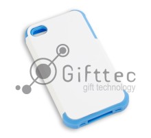 IPhone 4/4S - Белый пр/ударный чехол матовый пластик с СИНИМ силикон.бампером (для 3D - сублимации)