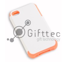 IPhone 4/4S - Белый пр/ударный чехол глянцевый пластик с РОЗОВЫМ силикон.бампером (для 3D - сублимации)