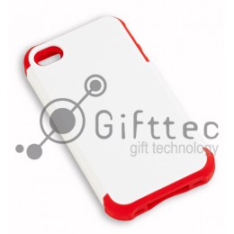 IPhone 4/4S - Белый пр/ударный чехол глянцевый пластик с КРАСНЫМ силикон.бампером (для 3D - сублимации)