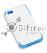 IPhone 4/4S - Белый пр/ударный чехол матовый пластик с СИНИМ силикон.бампером (для 3D - сублимации)