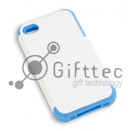IPhone 4/4S - Белый пр/ударный чехол матовый пластик с СИНИМ силикон.бампером (для 3D - сублимации)