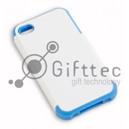 IPhone 4/4S - Белый пр/ударный чехол глянцевый пластик с СИНИМ силикон.бампером (для 3D - сублимации)