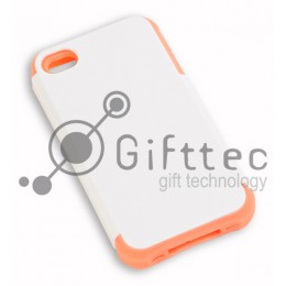 IPhone 4/4S - Белый пр/ударный чехол глянцевый пластик с РОЗОВЫМ силикон.бампером (для 3D - сублимации)