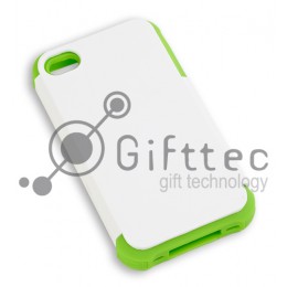 IPhone 4/4S - Белый пр/ударный чехол матовый пластик с ЗЕЛЁНЫМ силикон.бампером (для 3D - сублимации)