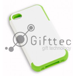 IPhone 4/4S - Белый пр/ударный чехол глянцевый пластик с ЗЕЛЁНЫМ силикон.бампером (для 3D - сублимации)